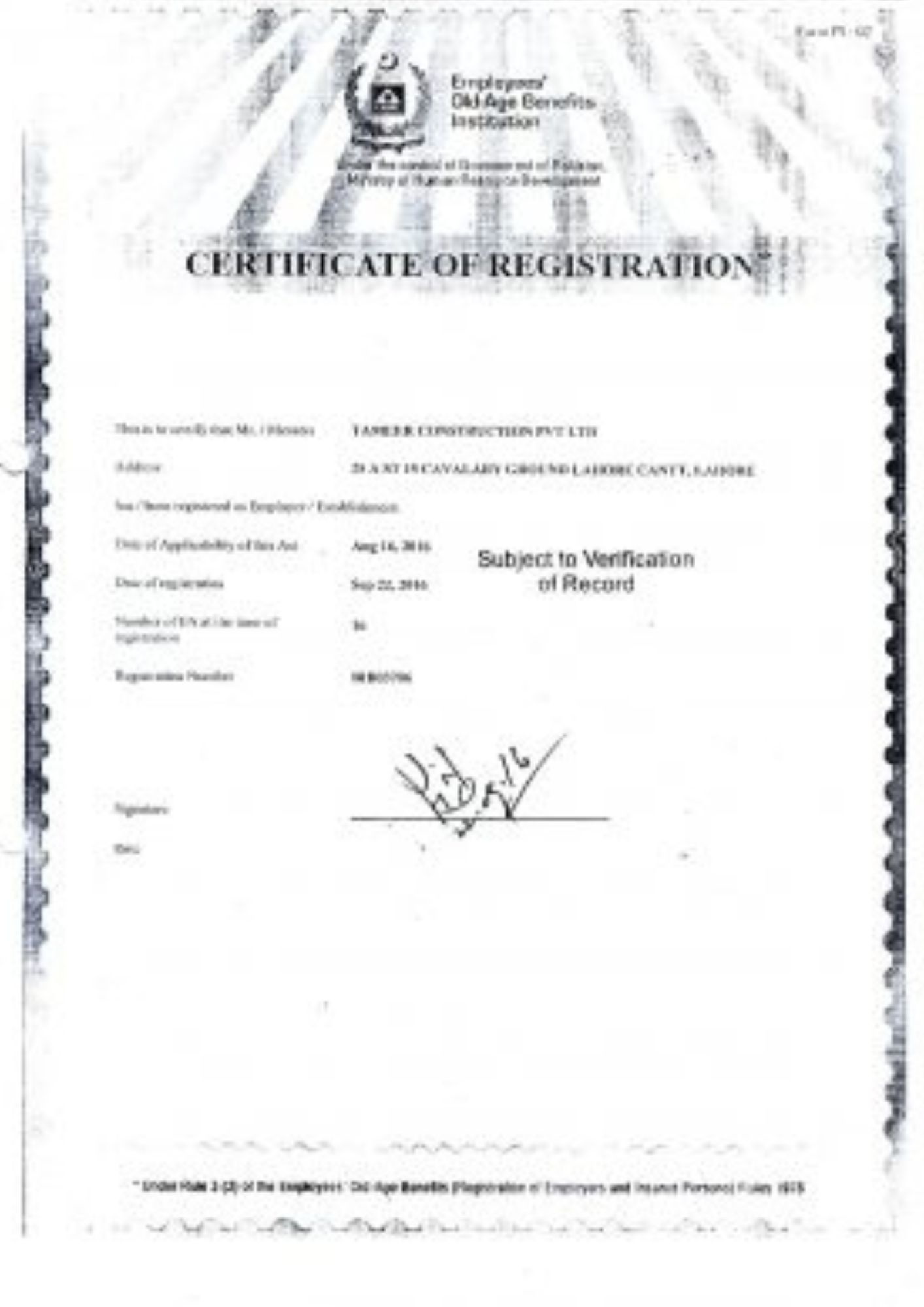 Certificate of Registration